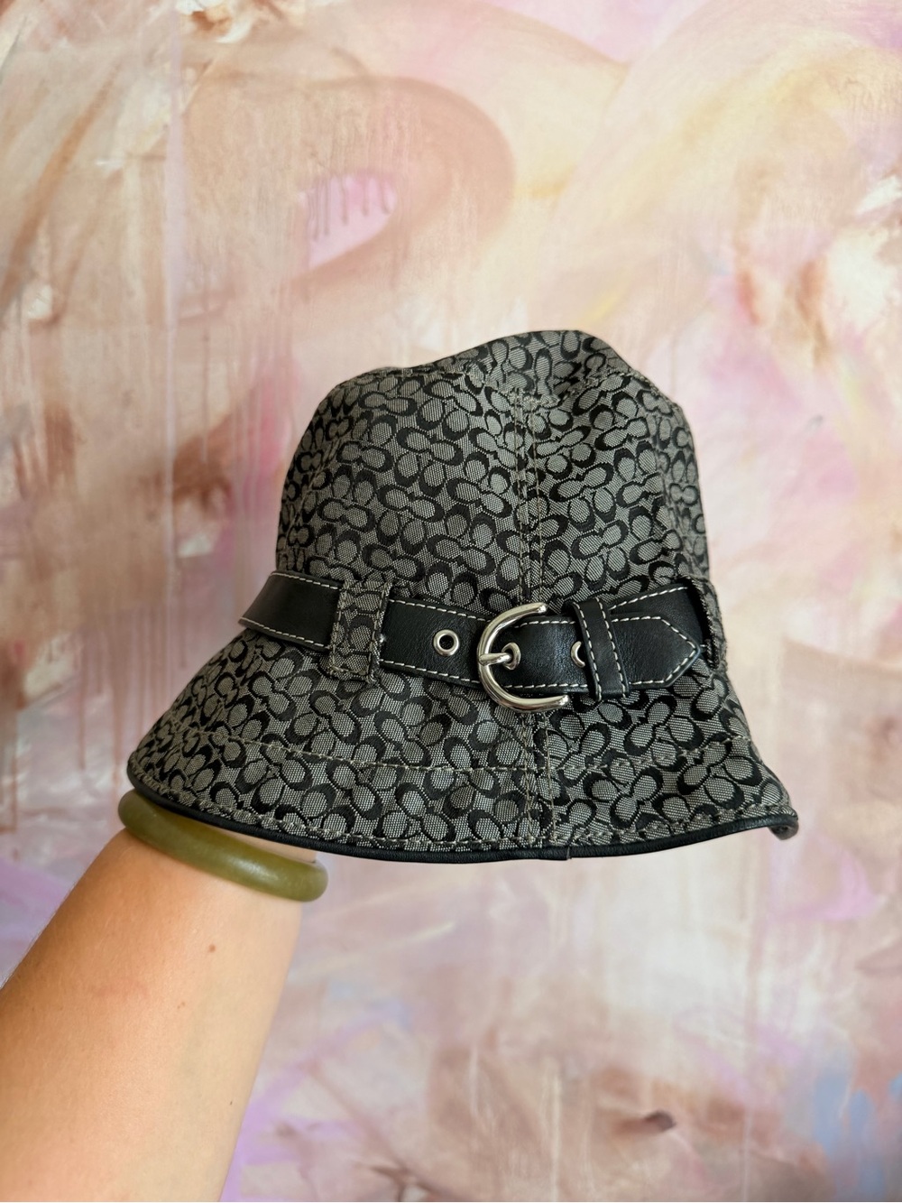 Coach Black Logo-Print Bucket Hat with Buckle Band